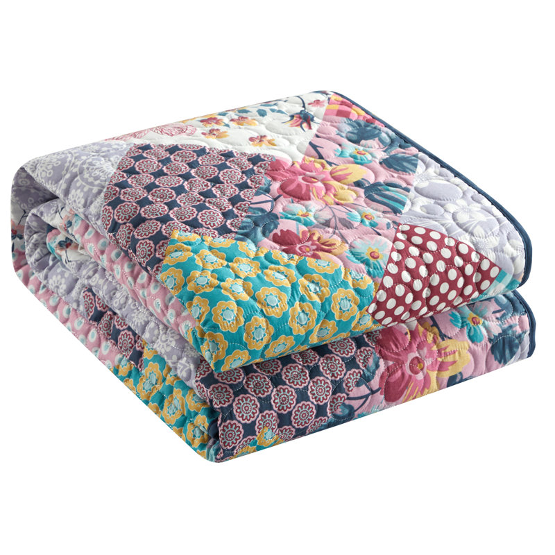 Cottage Charm Blue Patchwork Microfiber Queen Quilt Set