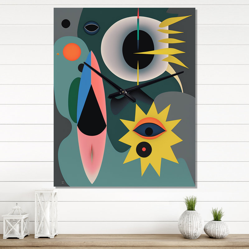 Divine Secrets Retro Abstract Illustration IV - Horloge murale géométrique moderne surdimensionnée