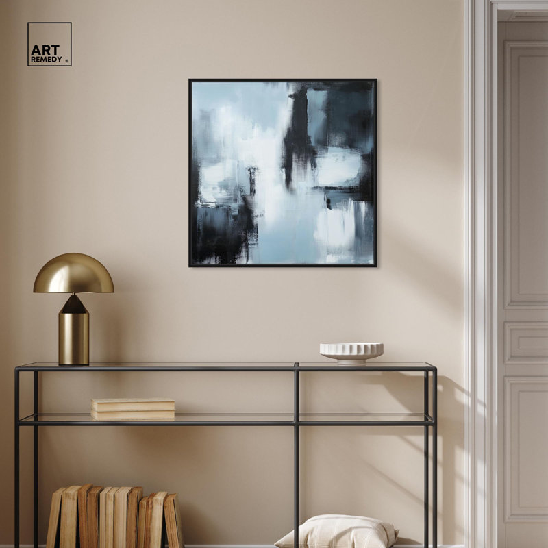 Art Remède sur toile abstraite grise II, H 12 po x l 12 po, Structure noire