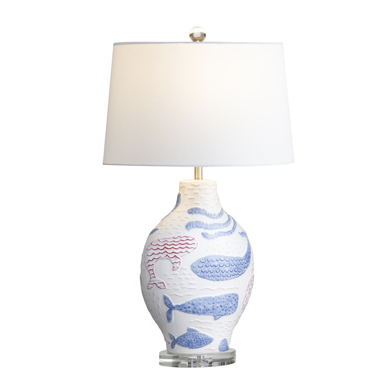Lampe de table en cristal 31,75 "avec abat-jour blanc