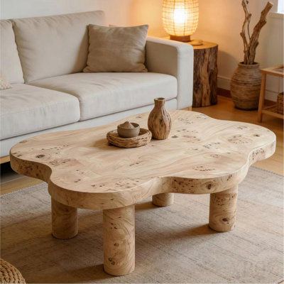 Table basse moderne de 40 pouces en forme de nuage, équipée de 4 pieds de table ronds pour assurer la stabilité structurelle, convient à la décoration de salon, d'appartements et de petits espaces avec un motif de nœuds d'arbre