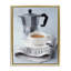 Espresso, café et journal, toile flottante grise encadrée, design par Carol Robinson-467498863-467498858