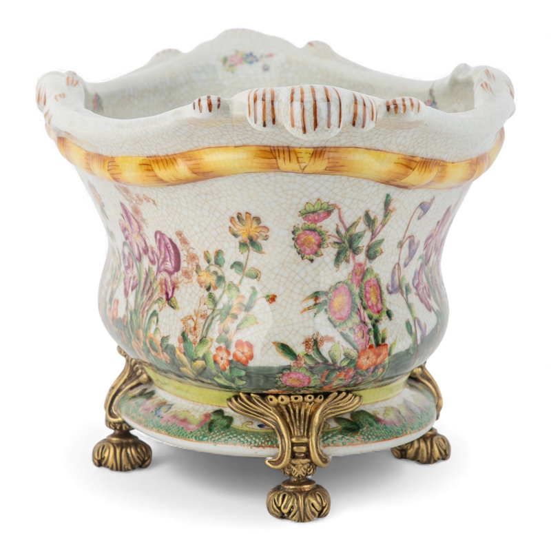 Wild Breeze Oval Porcelain Planter with Bronze Ormolu