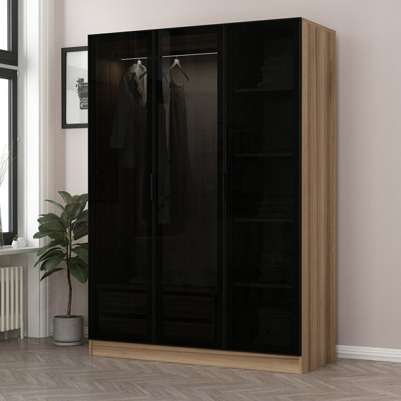 Garde-robe, H 82,7 po x l 53,1 po x P 20,5 po, Noir/naturel
