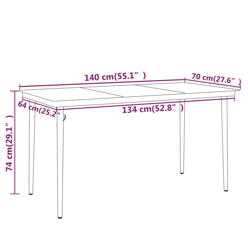Ensemble de salle à manger rectangulaire pour 7 personnes 78,7 po Kedans, Noir, L 55,1 po x l 27,6 po x H 29,1 po