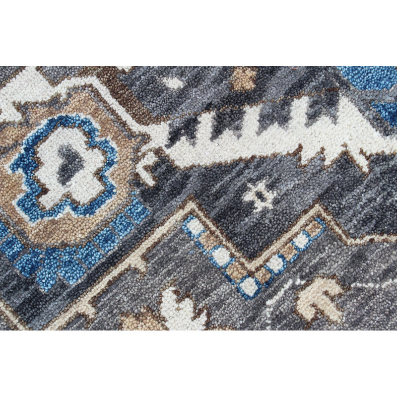 Grey & Blue Oushak Wool Rug – Hand-Knotted Traditional Medallion Vintage Oriental Area Carpet, Rectangle 10' x 14'