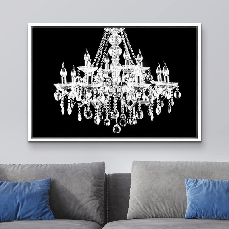 «Glam Crystal Chandelier Silhouette» sur toile de fond abstraite, reproduction d'art sur toile, H 24 po x l 36 po x 1,5 po