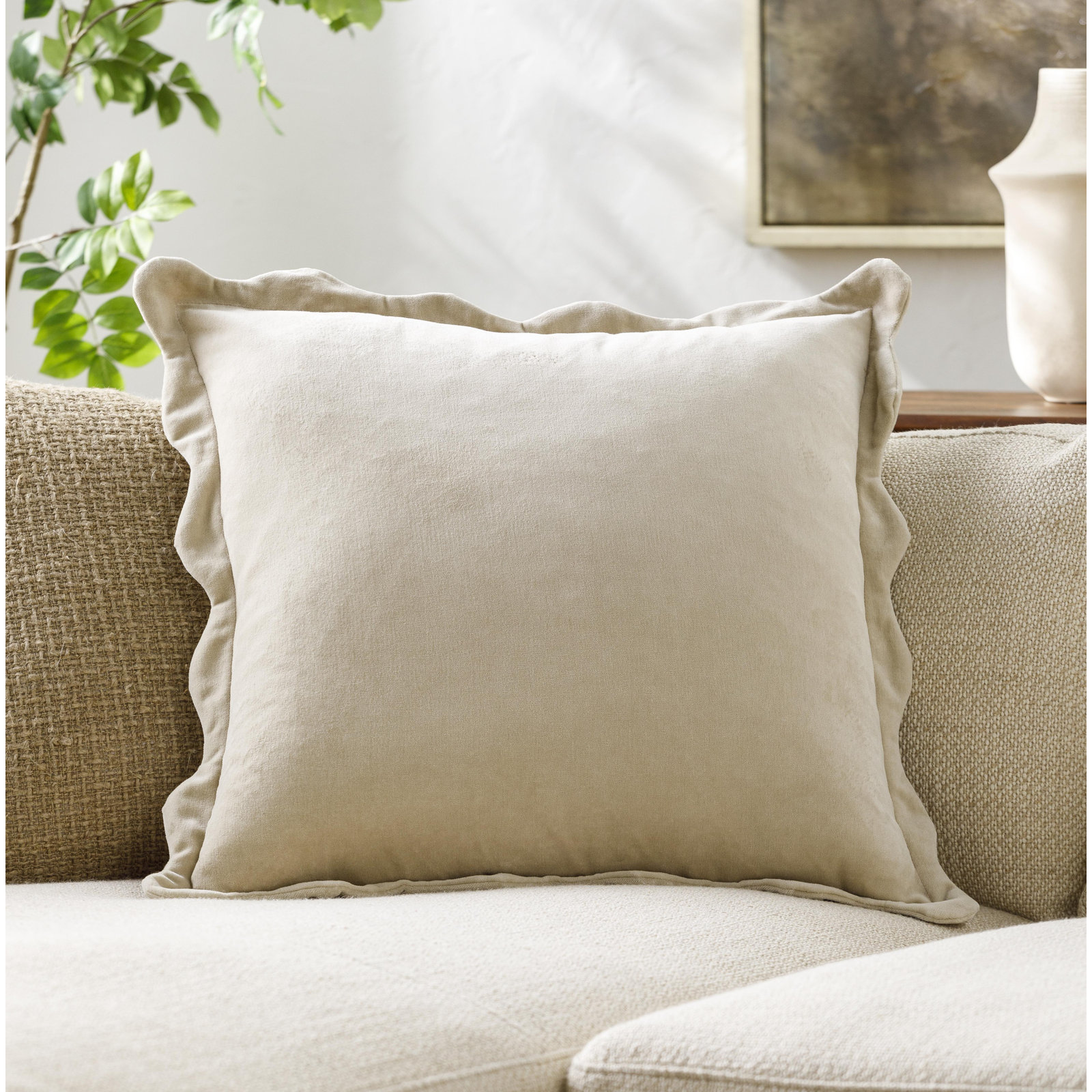 Collier Cotton Pillow Cover, 22"H x 22"W, Pillow Cover Only - No Insert, Cream