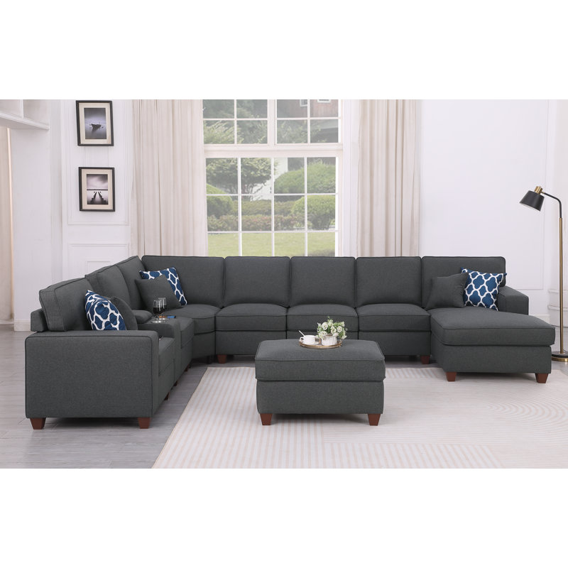 Manns Upholstered U-Shaped Sectional Left Hand Facing, Dark Gray 
