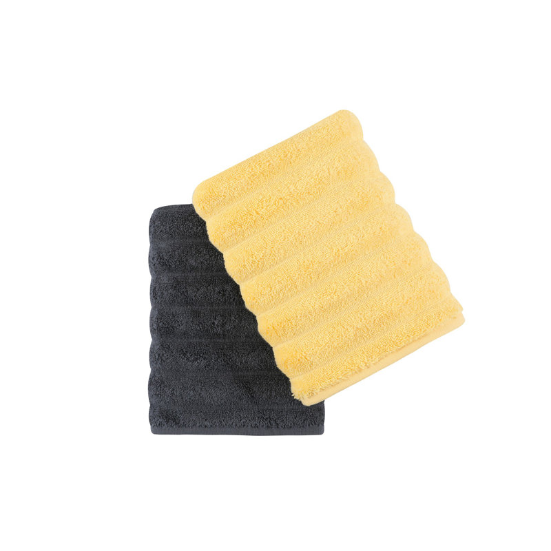 Ensemble de 2 essuie-mains 2 pièces 100% coton, Jaune / gris