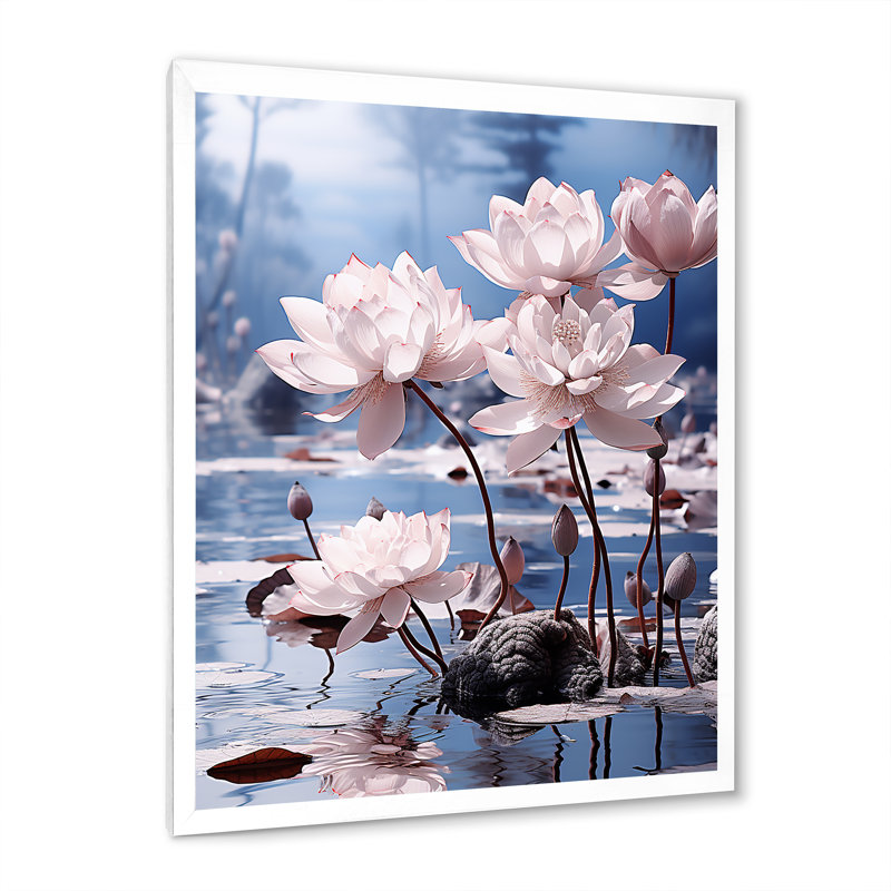 Égypte, fleurs de lotus I sur toile, Cadre photo blanc, H 44 po x l 34 po x P 1,5 po