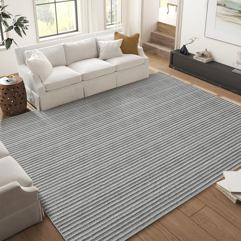 Machine Washable Rug with Rubber Backing for Living Room Braided Printed Texture Non-Slip Dining Room Rug Easy-Cleaning Striped Floor Carpet for Bedroom Office Nursery Playroom
