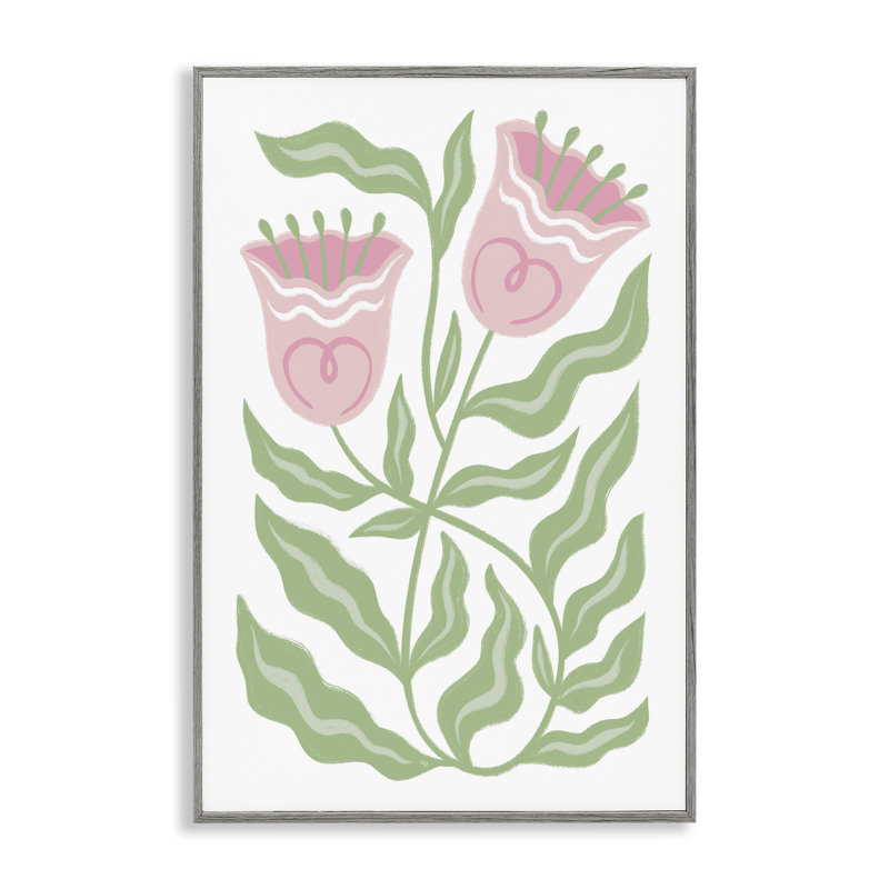 Giclée encadrée de tulipes roses jumelles, design par Martina Pavlova, H 18 po x l 12 po, Estampe numérique Farmhouse