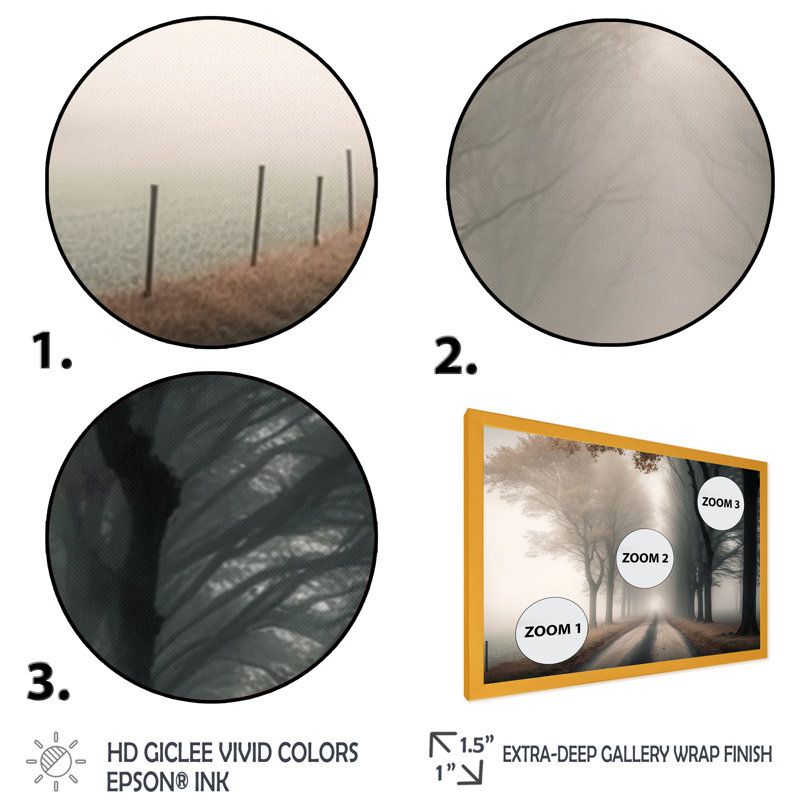 Art sur toile, "Misty Road Through The Forest II", Cadre simple noir, H 12 po x l 20 po x P 1 po