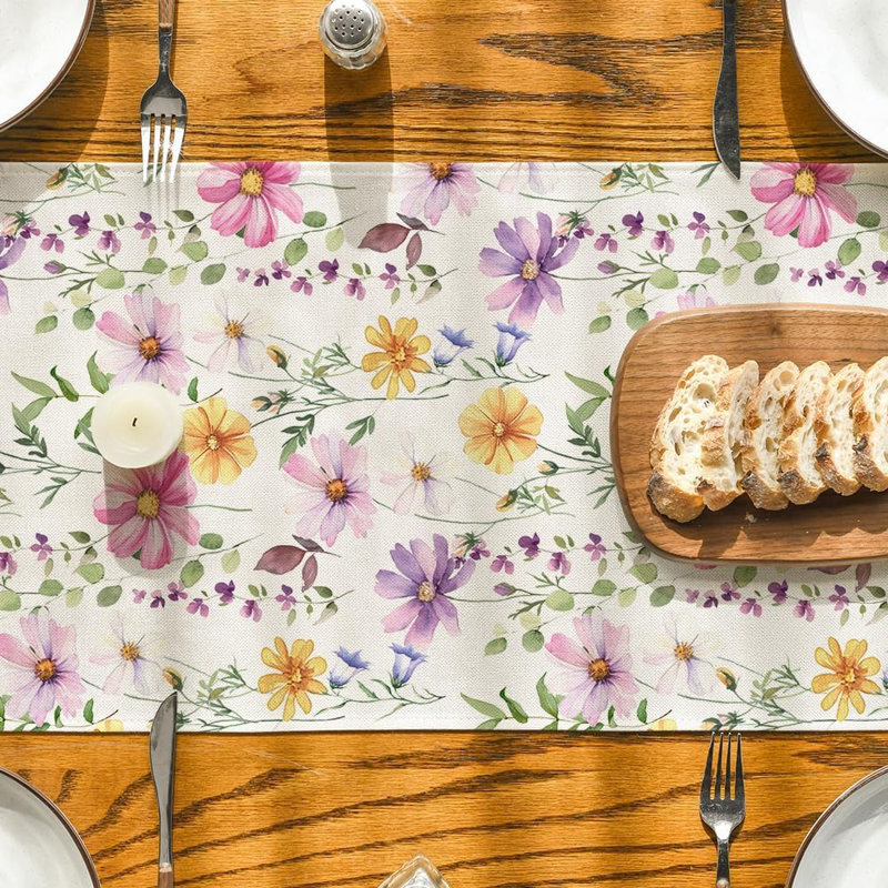 Chemin de table Eucalyptus & Daisy Floral - Décoration de table de salle à manger