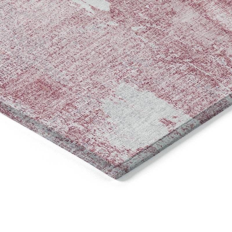 Pink Abstract Rectangular Washable Synthetic Area Rug 46" x 30"