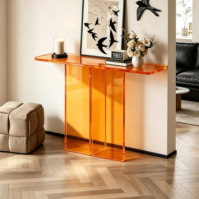Console simple et transparente en acrylique, 31.5" H x 39.37" W x 11.81" D, Orange, Orange, Orange