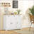 Sideboards | HOMCOM Modern Distressed White Sideboard with Solid Wood Top, 3 Drawers | Solid Rubber Wood Countertop | Engineered Wood Frame