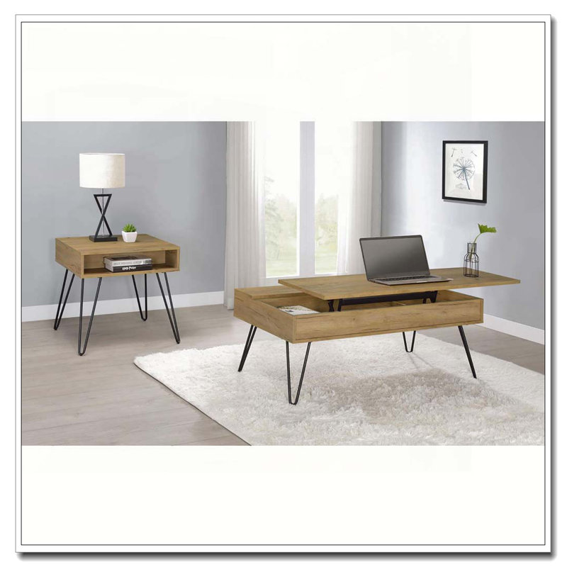 Golden Oak and Black Square End Table