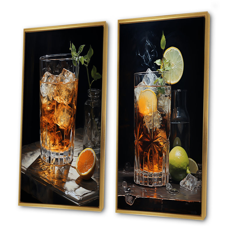 Black Black Reverie Cocktail - ensemble de 2 reproductions d'art mural, Encadrement doré, H 32 po x l 33 po