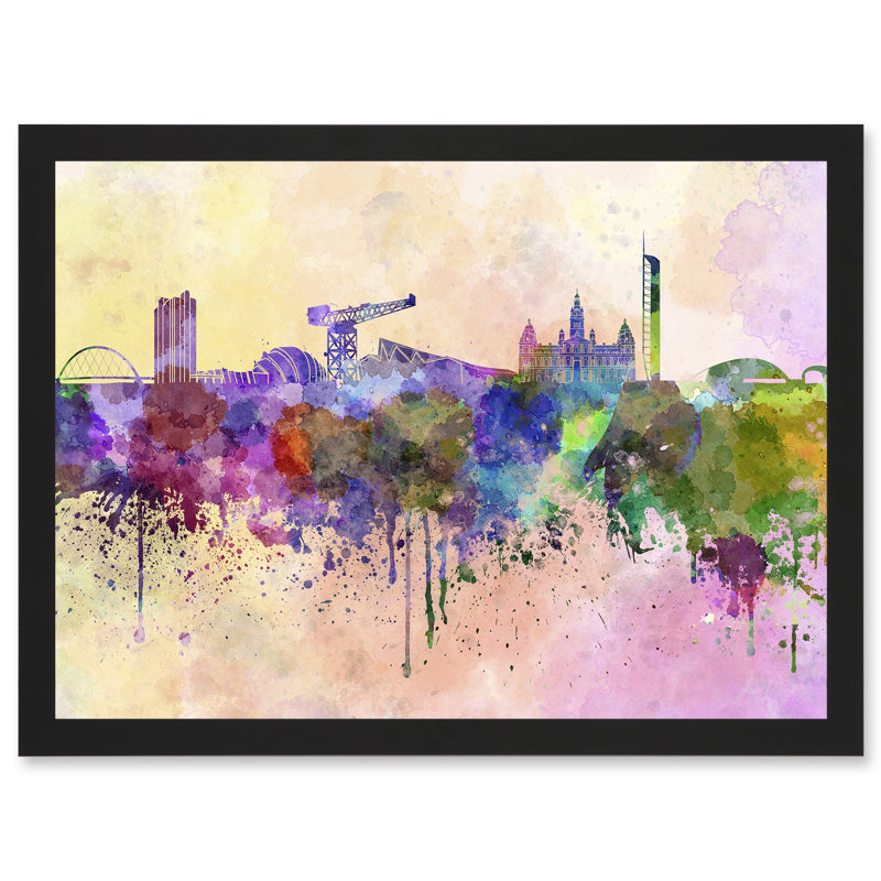 Cityscape Paint Splash Skyline Of Glasgow City - Single Picture Frame Art Prints