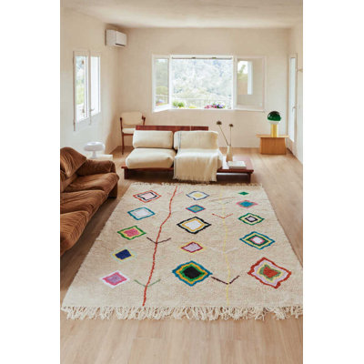 Tapis multicolore marocain en coton touffeté à la main 5 pi 7 po x 8 pi