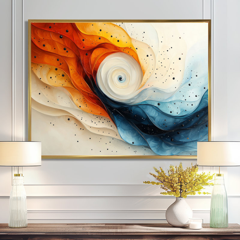 «Maziarz Silent Burst Spiral Of Ink III», art mural abstrait en spirale, Cadre flottant, H 24 po x l 32 po, Or