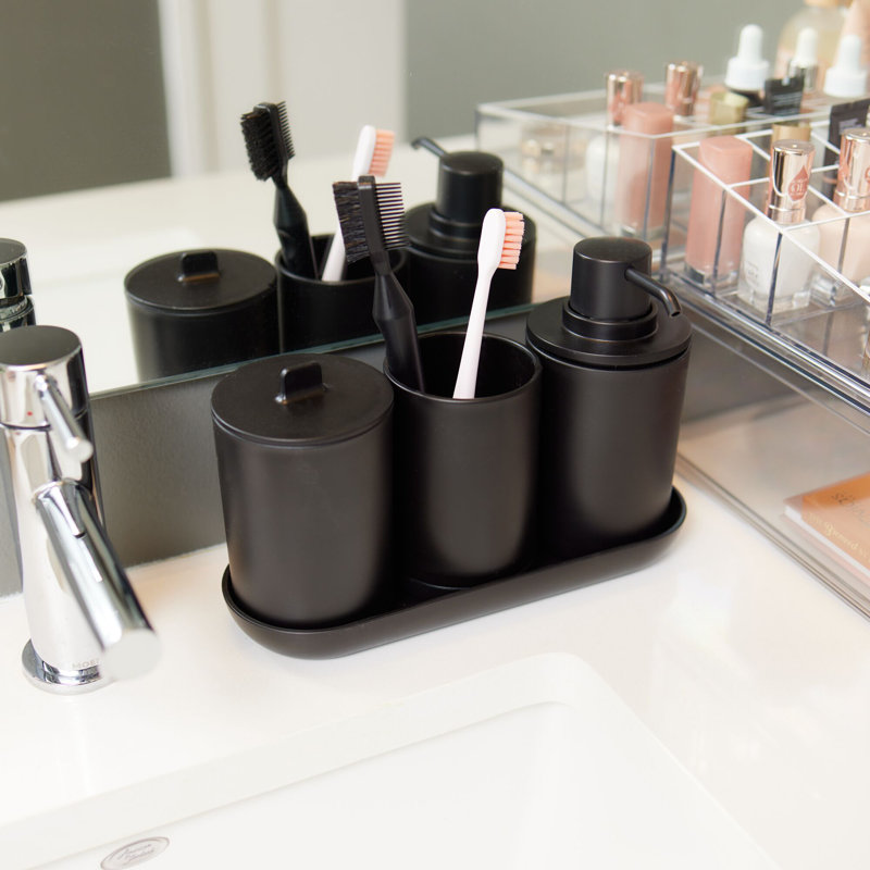 Matte Black Plastic 4-Piece Bathroom Accessory Set
