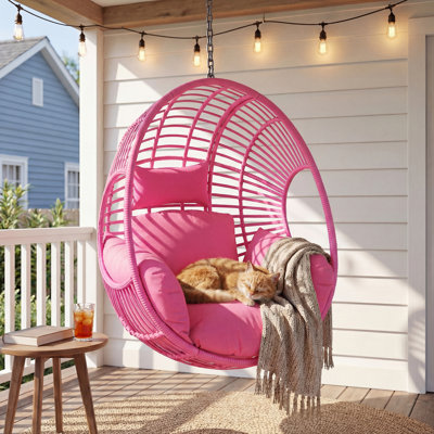Chaise suspendue en osier d'extérieur / intérieur (support non inclus), rose