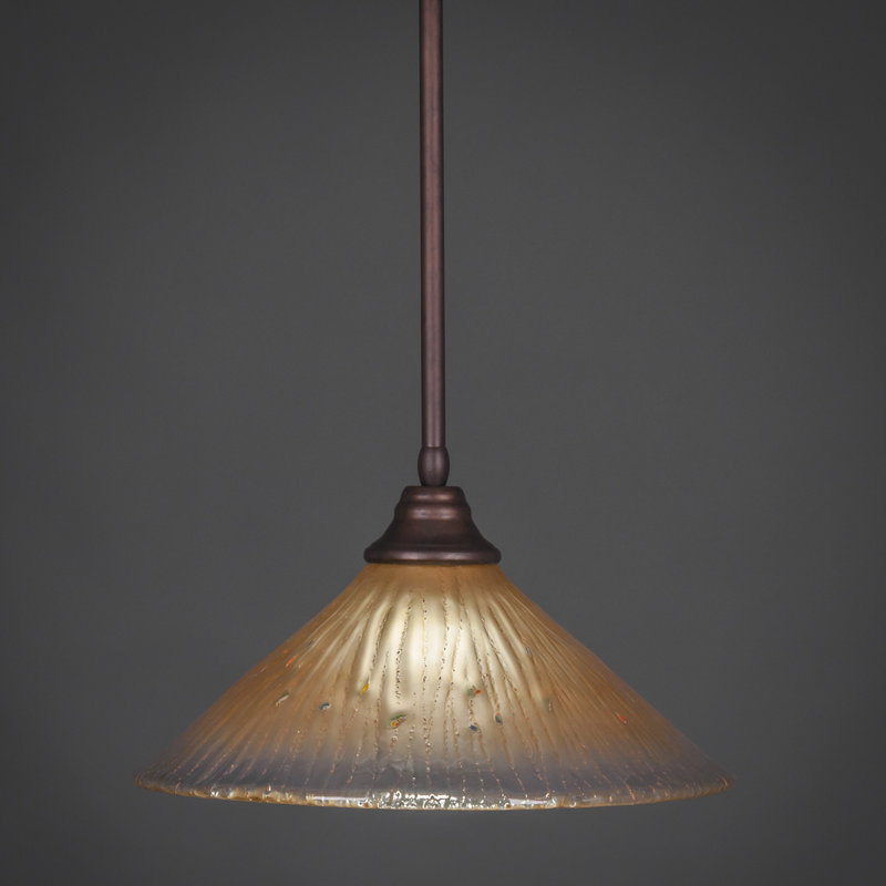 Stem Hung Pendant With Glass, Bronze, 16", Royal Merlot Tiffany Glass