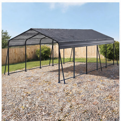 Powder-Coated Steel Carport with Galvanized Roof, 13 x 26.5 ft Shelter for Cars Boats and Trucks