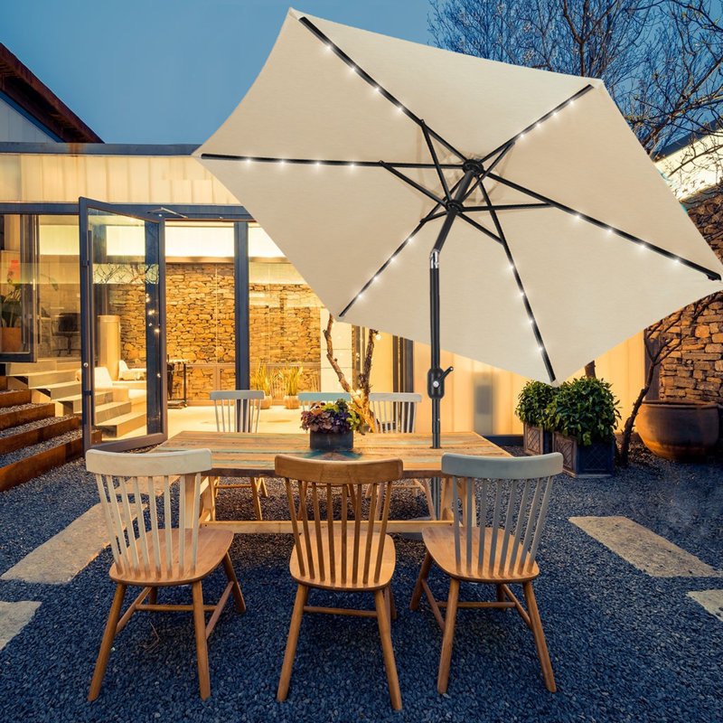 Off-White Solar LED Lighted 7.5' Rectangular Patio Umbrella with Alloy Steel Frame