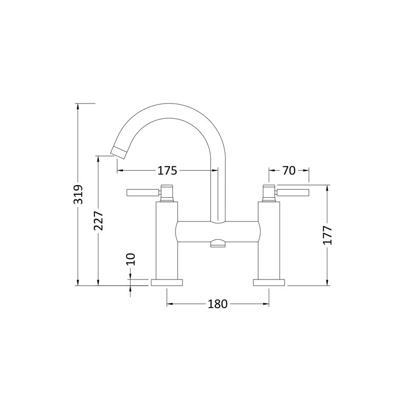 Tec 2 Handle Deck Bath Shower Mixer Bath Filler, Brushed Brass