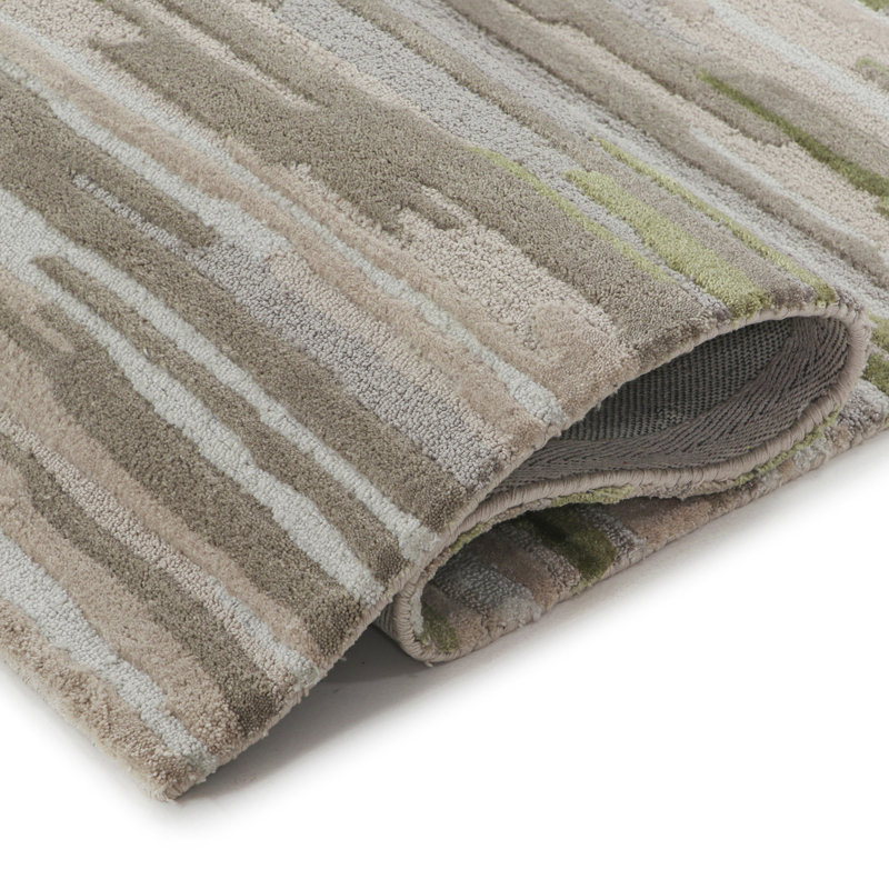 Hand-Tufted Indoor Rug Abstract Stripe Brown/Beige/Green, Rectangle 9' x 13'