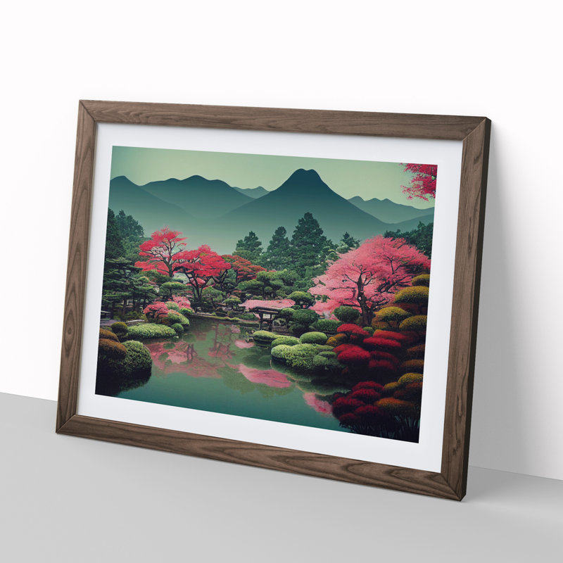 Traditional Japanese Mountains Vol.2 - Framed Print, 46cm H x 64cm W x 2cm D, Walnut Framed