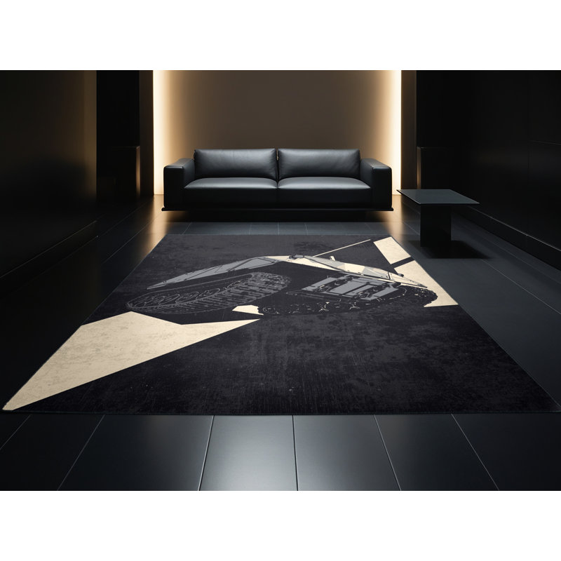Tapis industriel gris et noir lavable à la machine Potts, 3 x 5