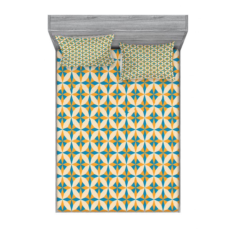 Microfiber Geometric Sheet Set, Queen Sheet Set with Fitted Sheet