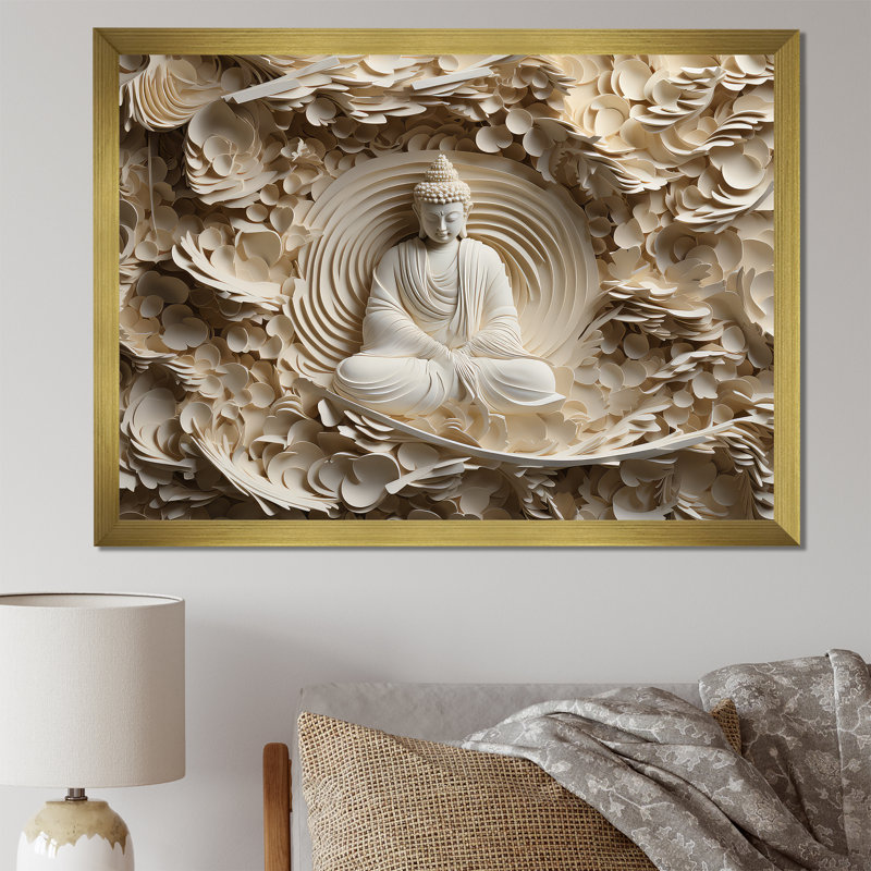 Simple bouddhisme Statue I - art mural bouddhisme pour le salon, Impression encadrée, H 24 po x l 32 po x P 1 po, Doré