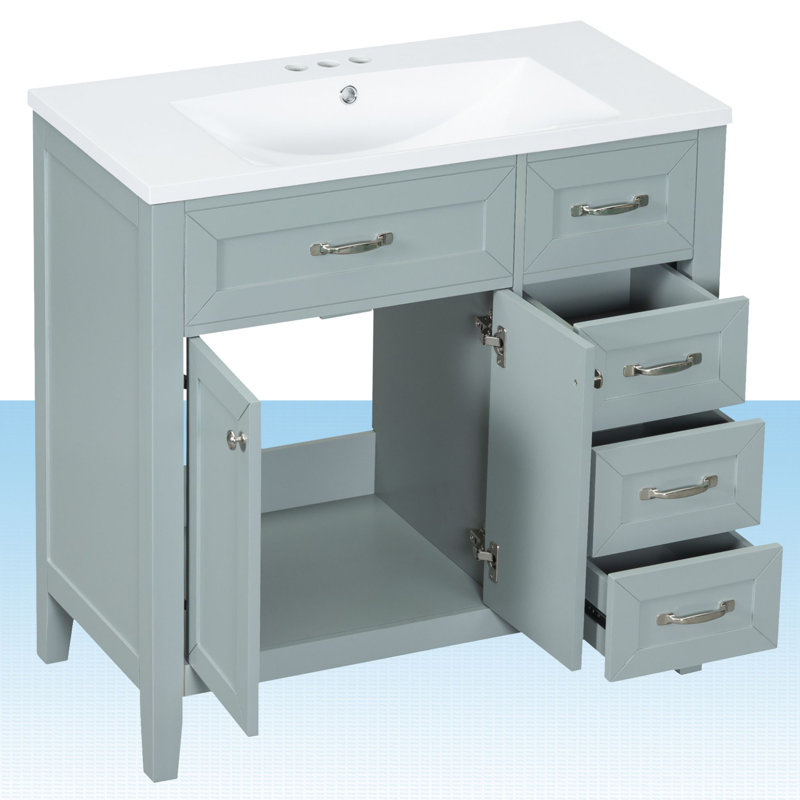 Ensemble de meuble-lavabo simple 36 po Jermey, Vert, Argent