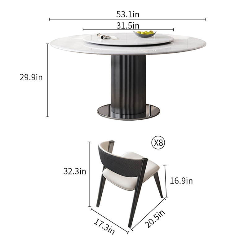 Ensembles de table de salle à manger légers et luxueux en faux marbre., 9