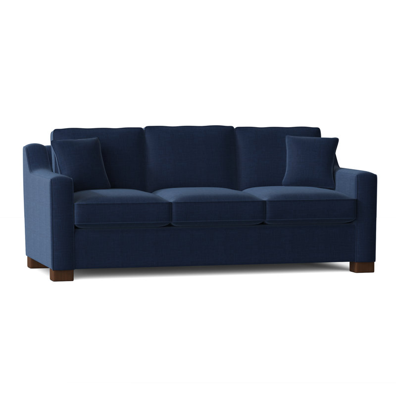Aceyon Upholstered 79'' Reclining Sofa, Walnut, Bennett Indigo