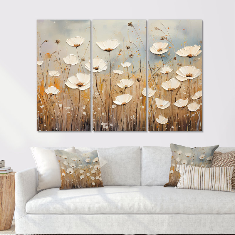«Beige Wildflowers Garden Whispers III - Wildflowers», ensemble de reproduction d'art mural, H 40 po x l 60 po x P 1 po