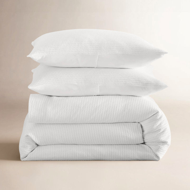 Felix Cotton Waffle Duvet Set, King / Cal King Duvet Cover + 2 King Pillowcases, White