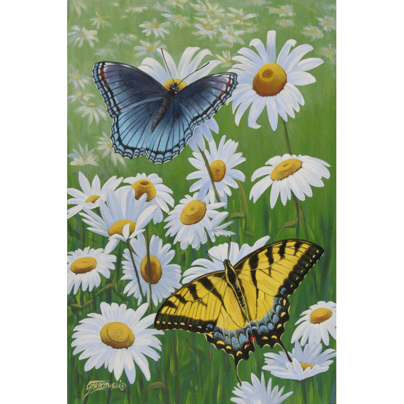 Papillons et marguerites, H 12 po x l 8 po