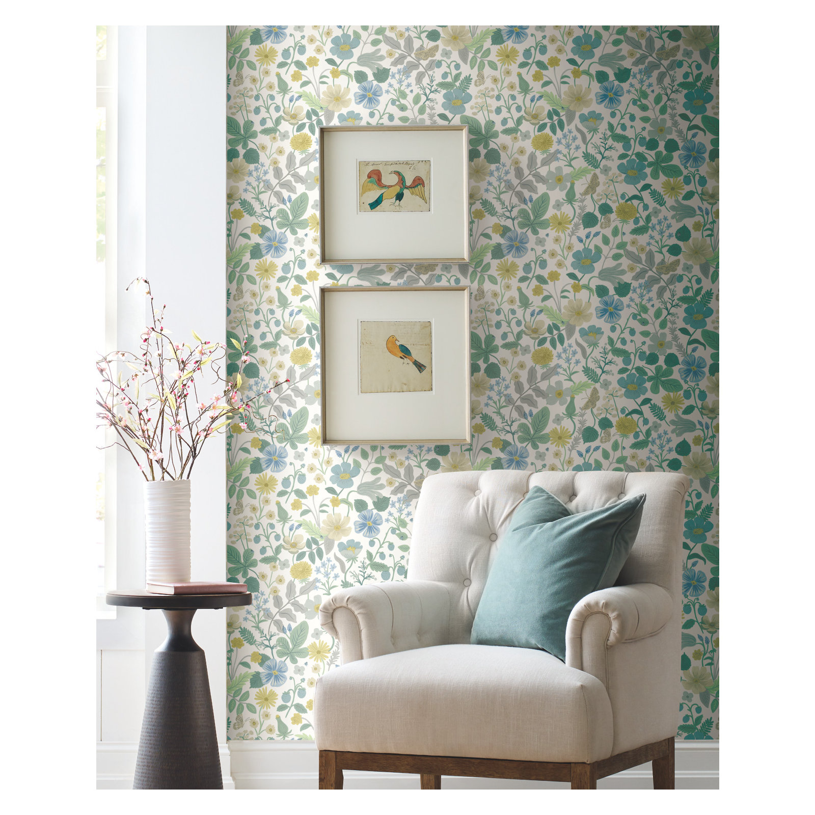 Rifle Paper Co. Strawberry Fields 27" L x 27" W Smooth Wallpaper Roll, Teal