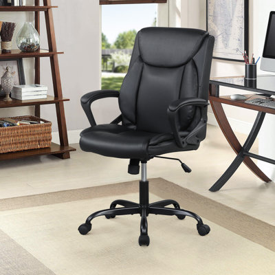 Fauteuil de direction ergonomique à dossier haut avec siège rembourré et accoudoirs Fauteuil pivotant réglable en cuir pour la maison et le bureau