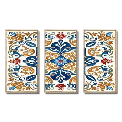 " Mediterranean Tiles In Retro Blue VII " 3 - Pieces