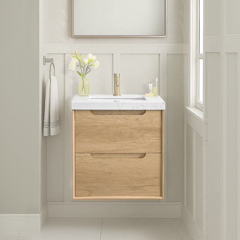 Meuble-lavabo flottant mural 24 po avec lavabo simple Rayea Rayea