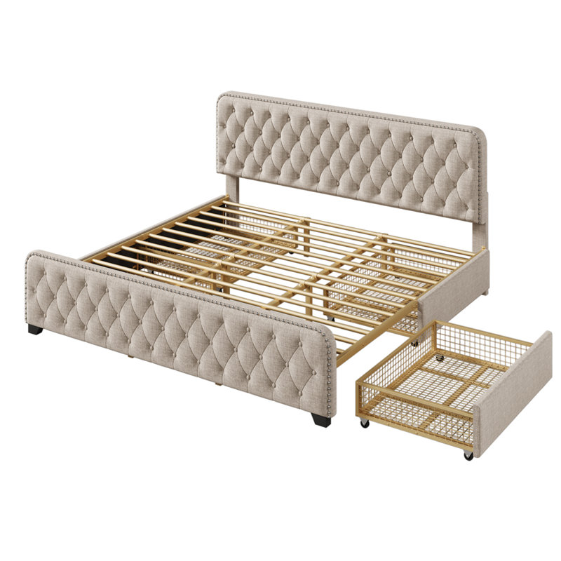 Lit plateforme tapissier avec rangement Florindo, Très grand, Bleu