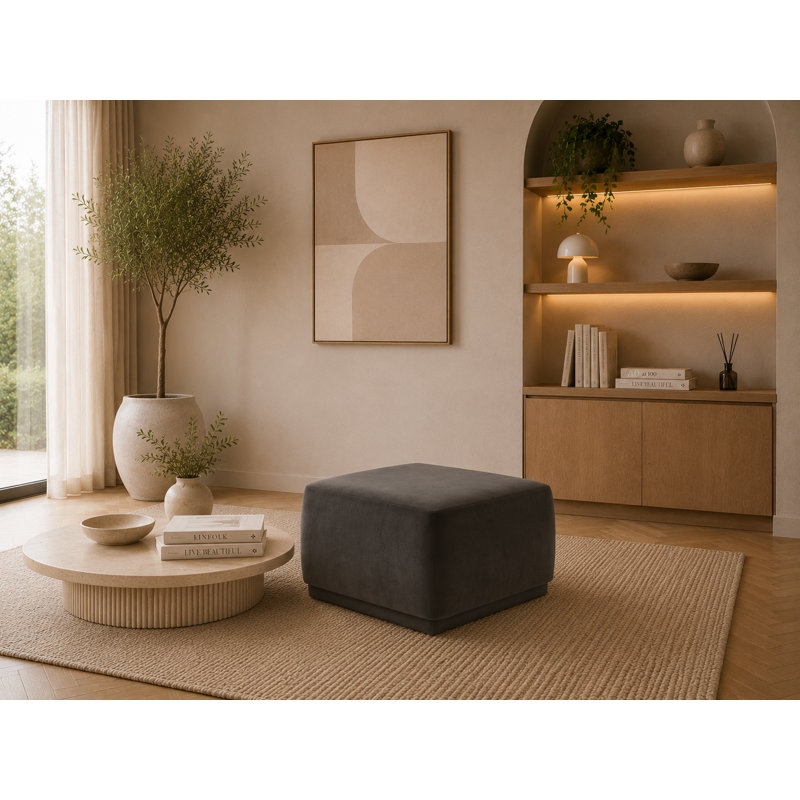 70cm Wide Velvet Pouffe Ottoman, Dark Grey